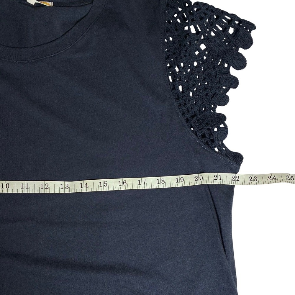 C&C California Navy Blue Crochet Flutter Sleeve Top XL NWT Cotton Blend - Picture 5 of 6